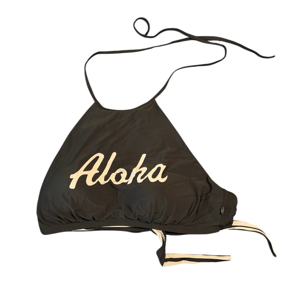 Black reversible Halter Bikini Top with 'Aloha' Print
